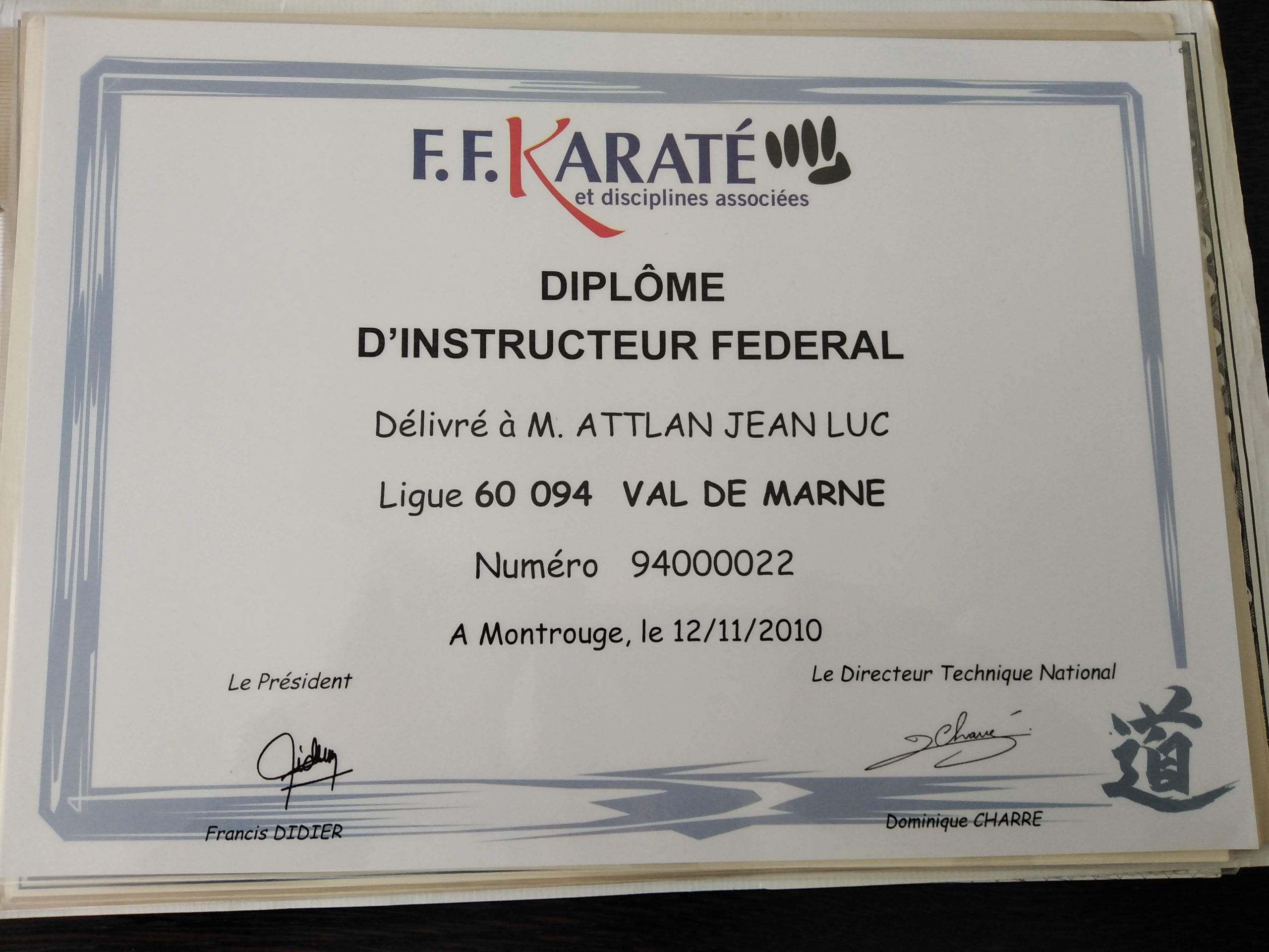 Diplôme Instructeur FFK
